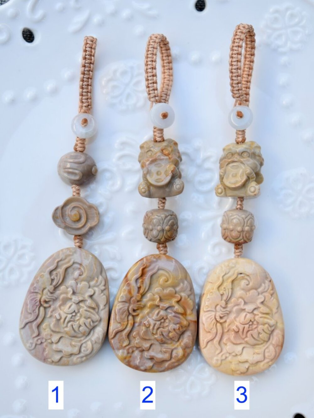 Peony Butterfly Ornament - Bag Charm Keychain Tassel - Polychrome Jasper